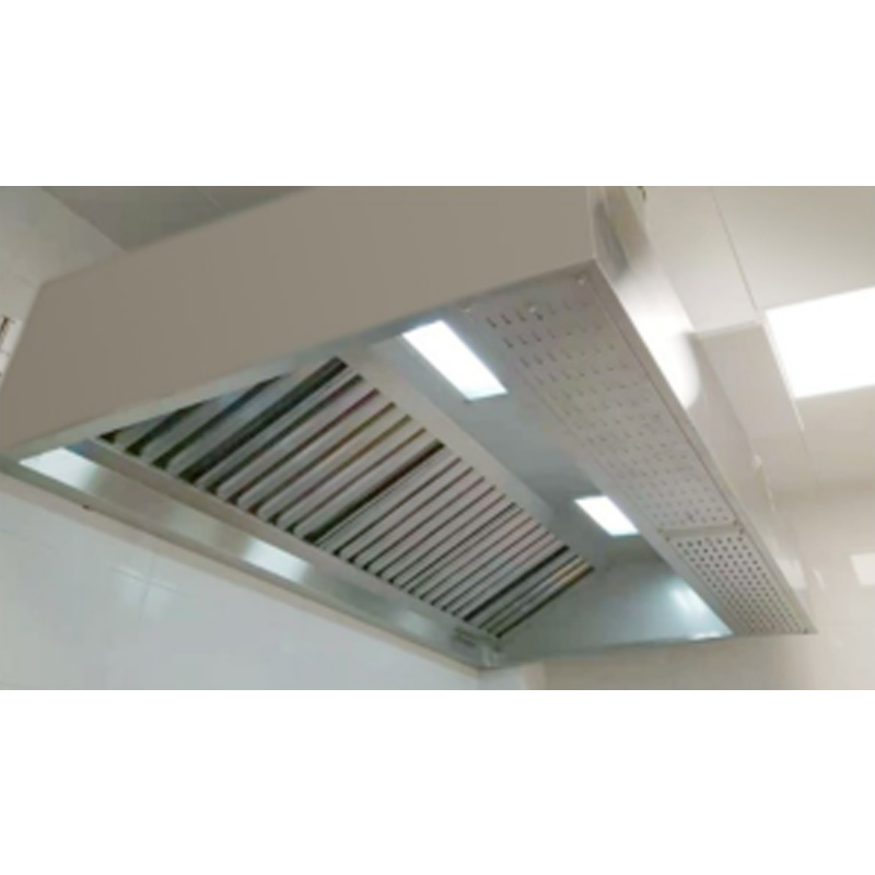 Commercial kitchen exhaust hood with grease filters installed